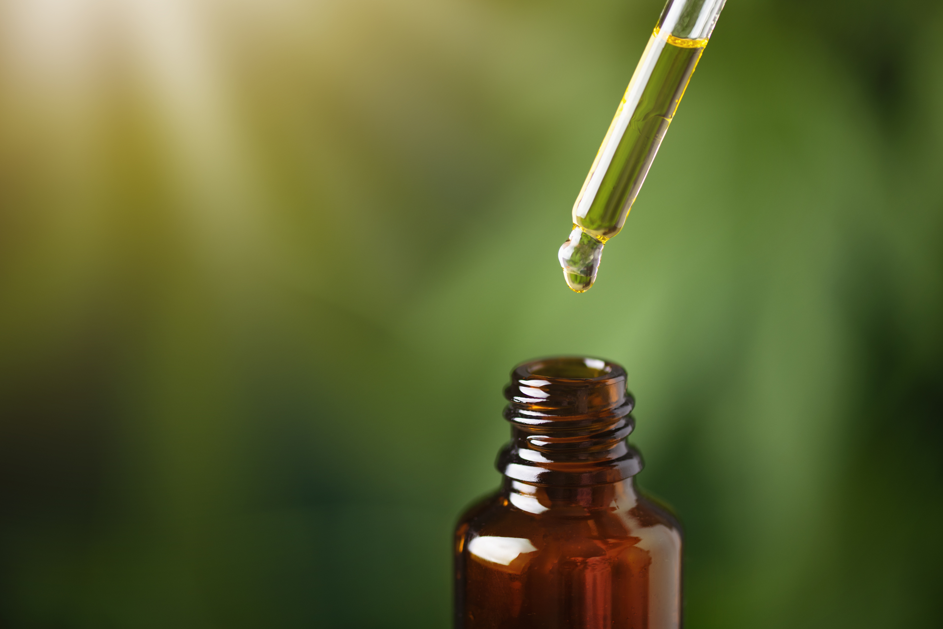 CBD  oil on cannabis leaf background. CBD oil extract. Medic